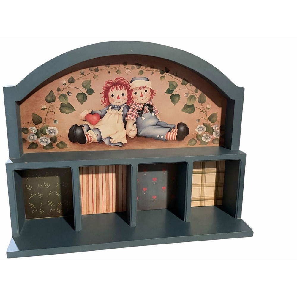 Enesco Raggedy Ann & Andy Showbox Wall Display Shelf Simon Schuster 16"×14" Blue